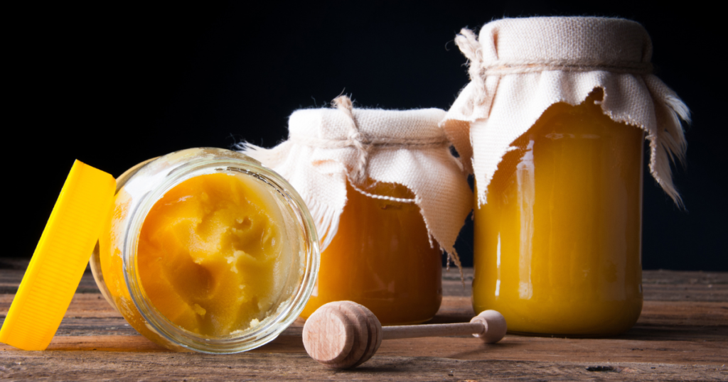 Crystallized honey in jars